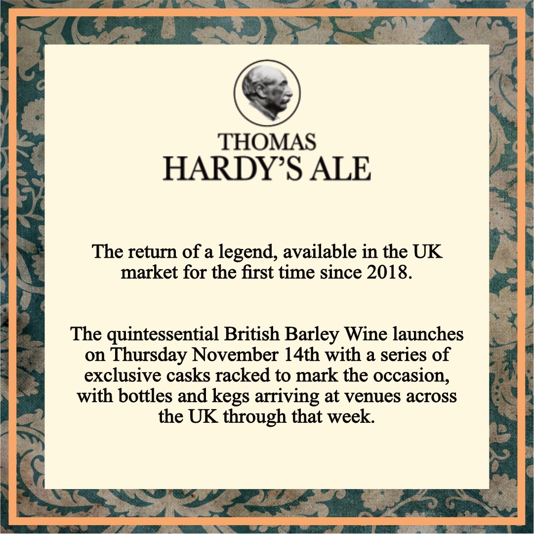 JamesClayBeers's tweet photo. @ThomasHardysAle To celebrate the momentous return of this legendary beer, we've had a series of exclusive casks racked, launching at some of the UK's best beer bars on Thursday 14th of November. https://t.co/WuzYgdJbIE