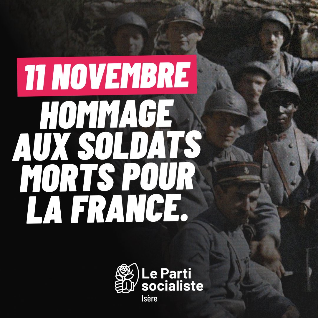 socialistes38's tweet photo. 🕊️ En ce jour de commémoration de l’#Armistice du #11novembre, nous honorons la mémoire de ceux qui ont donné leur vie pour la #France.

« Ce ne sont pas des soldats : ce sont des hommes… des laboureurs et des ouvriers qu’on reconnaît dans leurs uniformes. » - Henri Barbusse. https://t.co/4RyVFq2tdd