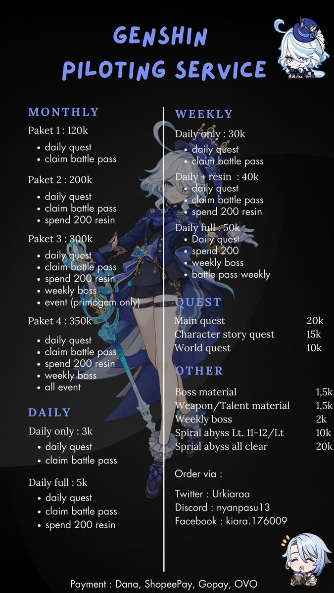 Urkiaraa's tweet photo. Price List Genshin &amp; Wuwa https://t.co/yncuyIfTCK