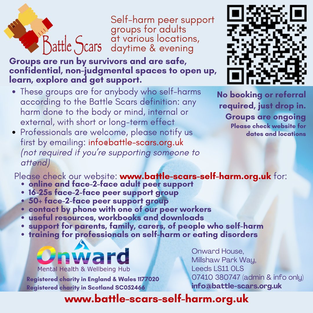 BattleScars_SH's tweet photo. For more information click: https://t.co/AXB9LRWuKs
#BreakingTheSelfHarmStigma #BattleScarsSelfHarmSupport #BattleScarsSelfHarmPeerSupport https://t.co/SqfZQqaCTo