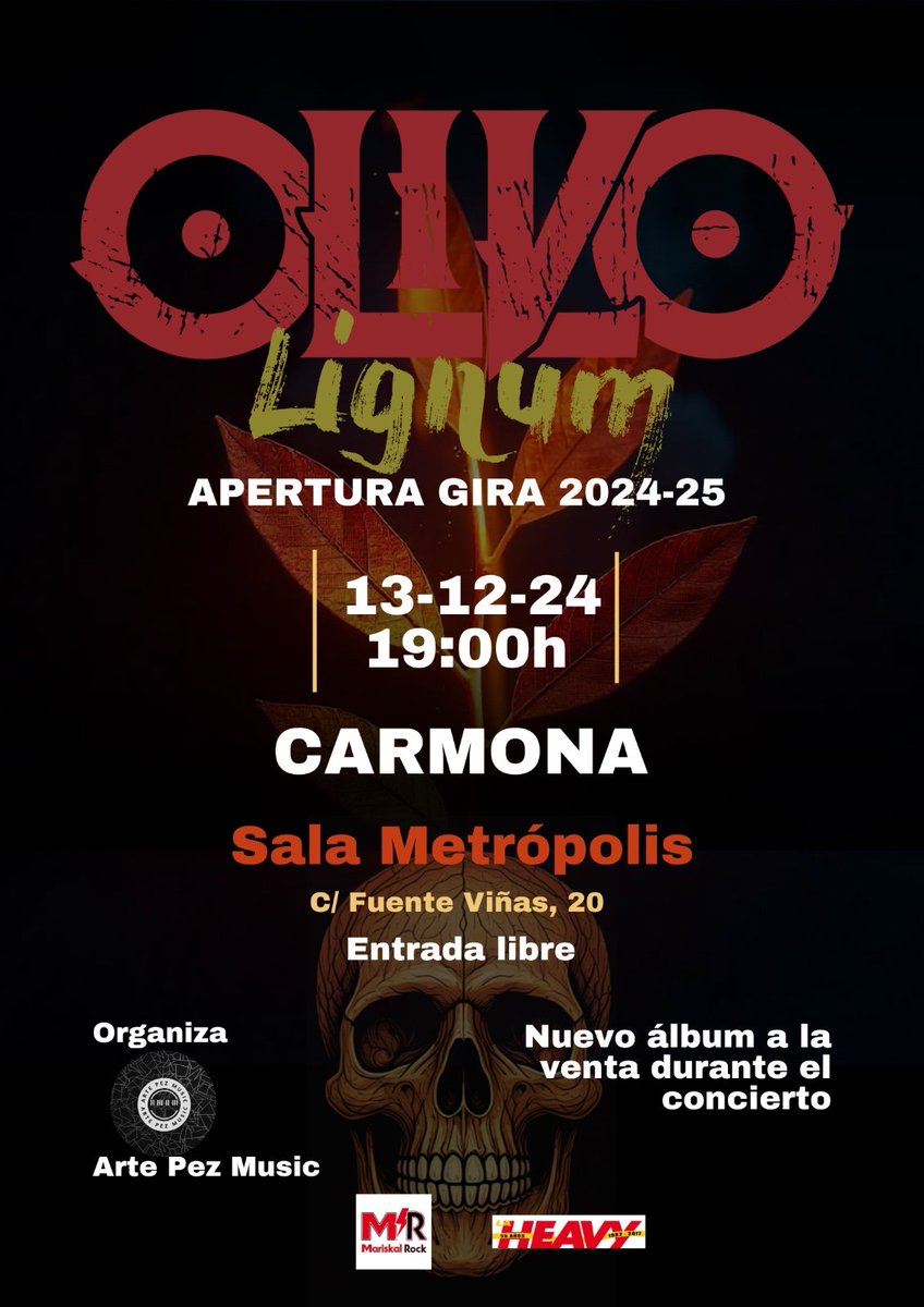 Olivo_Rock's tweet photo. ¡Atención, oliveros! Preparad vuestros corazones porque Olivo está de vuelta con #Lignum y una gira que no te puedes perder. Primera parada: #Carmona en la Sala Metropolis el 13 de diciembre. ¡Vamos a vibrar juntos! #OlivoEnVivo #Concierto #RockEspañol https://t.co/7FLSuLbrwi