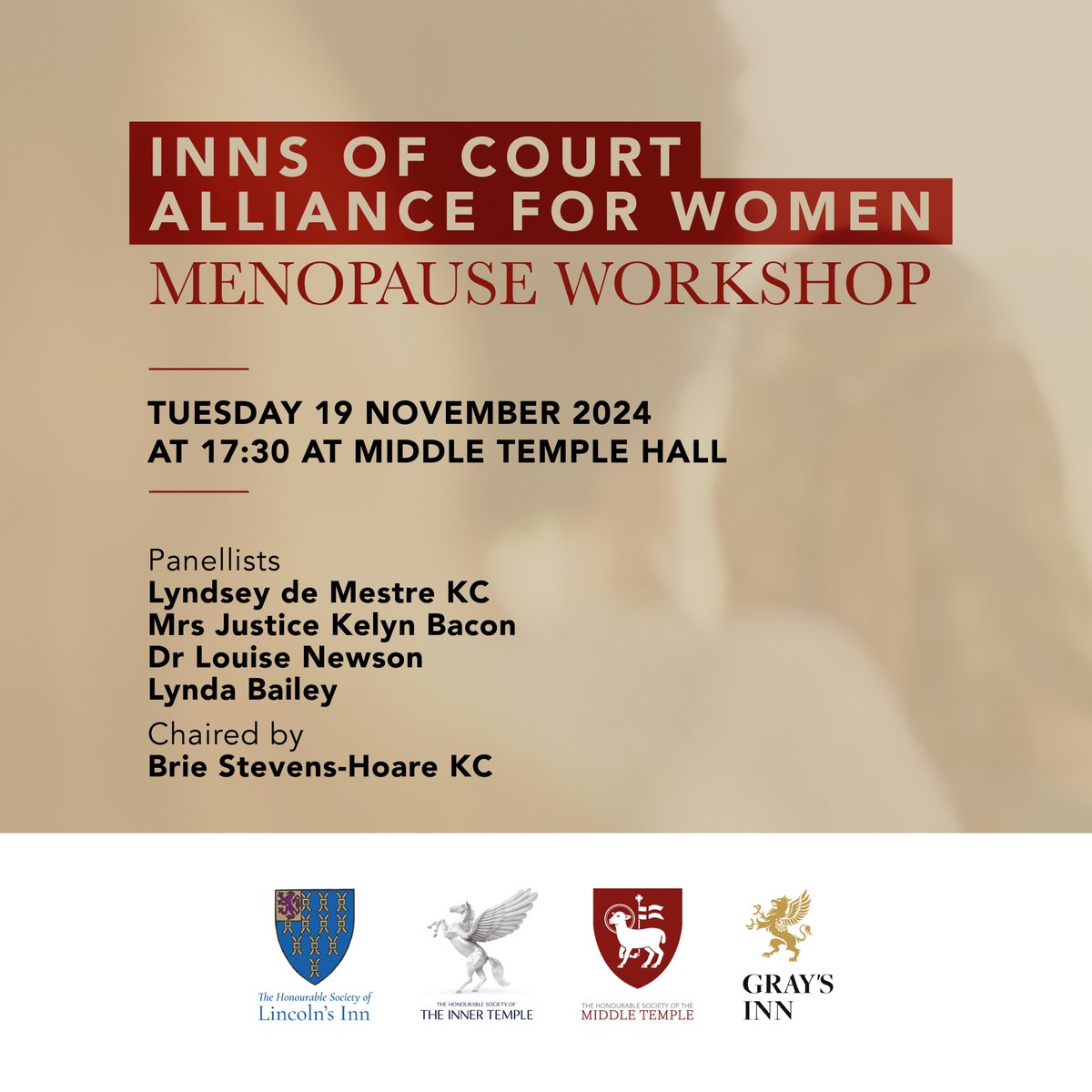 The Inns of Court Alliance for Women (@icaw_22) on Twitter photo There's still time to book for our Menopause Workshop with contributions from leading legal and medical practitioners, followed by conversation & networking
📅19 Nov, 5.30pm
🎟️ tinyurl.com/5n6mfwx8
👥Open to all
📍<a href="/middletemple/">Middle Temple</a>
<a href="/thebarcouncil/">The Bar Council</a> <a href="/TheLawSociety/">The Law Society</a> There's still time to book for our Menopause Workshop with contributions from leading legal and medical practitioners, followed by conversation & networking
📅19 Nov, 5.30pm
🎟️ tinyurl.com/5n6mfwx8
👥Open to all
📍<a href="/middletemple/">Middle Temple</a>
<a href="/thebarcouncil/">The Bar Council</a> <a href="/TheLawSociety/">The Law Society</a>