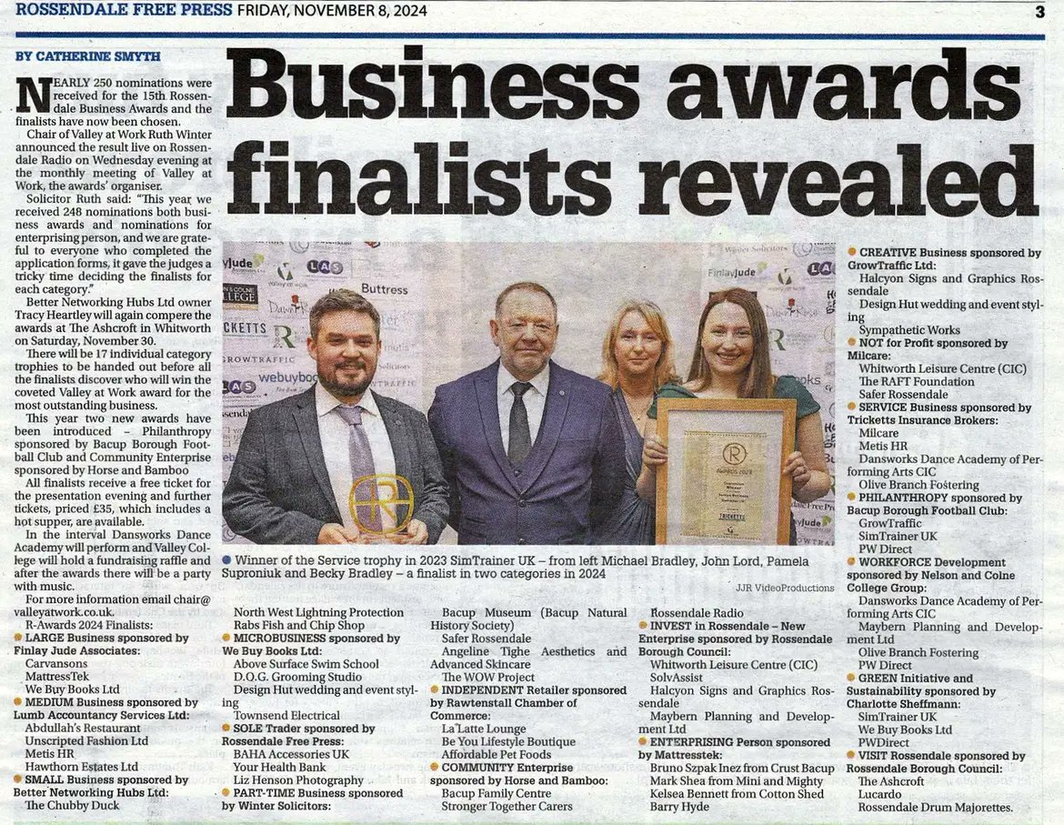 We are happy to announce that we are finalists in both the Philanthropy and Sustainability categories at the #RossendaleBusinessAwards!

A big thank you and best of luck to all the other finalists. Fingers crossed! 🤞