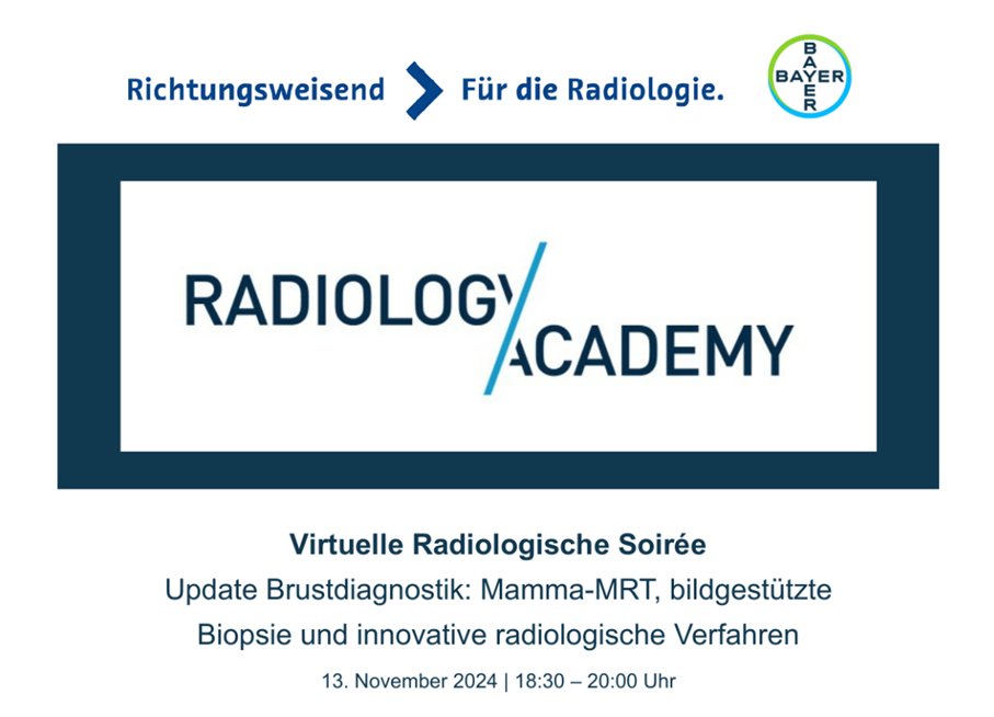 Update Brustdiagnostik: Mamma-MRT, bildgestützte Biopsie und innovative radiologische Verfahren
13. November 2024, 18:30 - 20:00 Uhr. Jetzt anmelden:
Webinar-Registrierung - Zoom
#Radiologie #Kontrastmittel