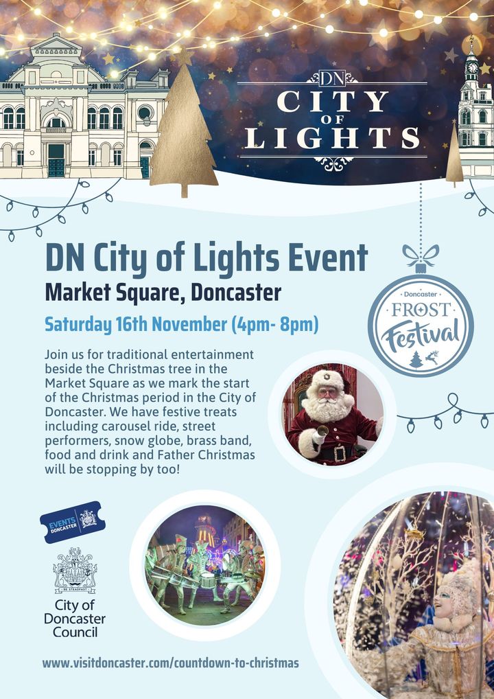 Doncaster! Join us as we celebrate DN City of Lights on 16th November✨ 

This is Doncaster’s time to shine – come celebrate with us and be part of this magical moment🎅🎄👉 bit.ly/3CnIYHQ
