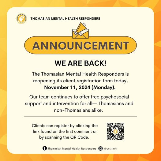 sinta_1521's tweet photo. Hello frenz and gamer frenz!

Need FREE Psychosocial Support? Reach out to Thomasian Mental Health Responders (TMHR). Open to all, Thomasians &amp; non-Thomasians alike! 💚 Kindly scan the QR code or go to this link:

https://t.co/4be2GYrlMu 

Mental health is wealth! https://t.co/iog2vSYfnm