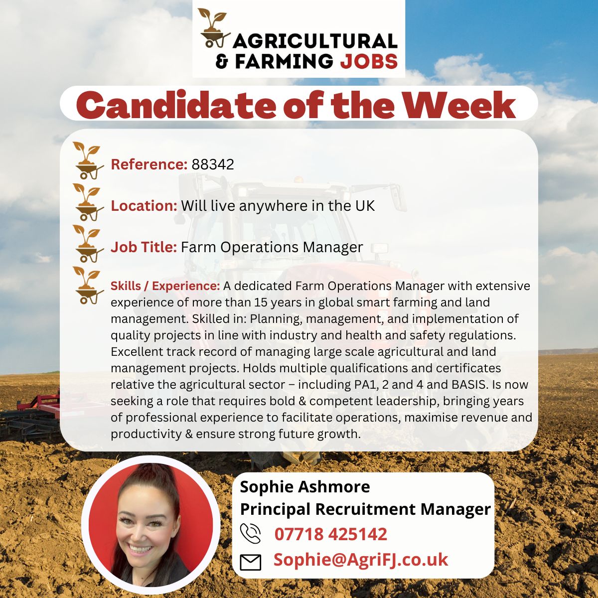 Agriculturaljob's tweet photo. 🌟***Candidate of the Week***🌟
If you would like to find out more about this candidate, please contact Sophie on; 📞 07718 425142 or 📧 Sophie@AgriFJ.co.uk
#agrifj #agriculturalandfarmingjobs #candidateoftheweek #candidate #farmoperationsmanager #farmoperations #farming https://t.co/nk6XwgkUY7