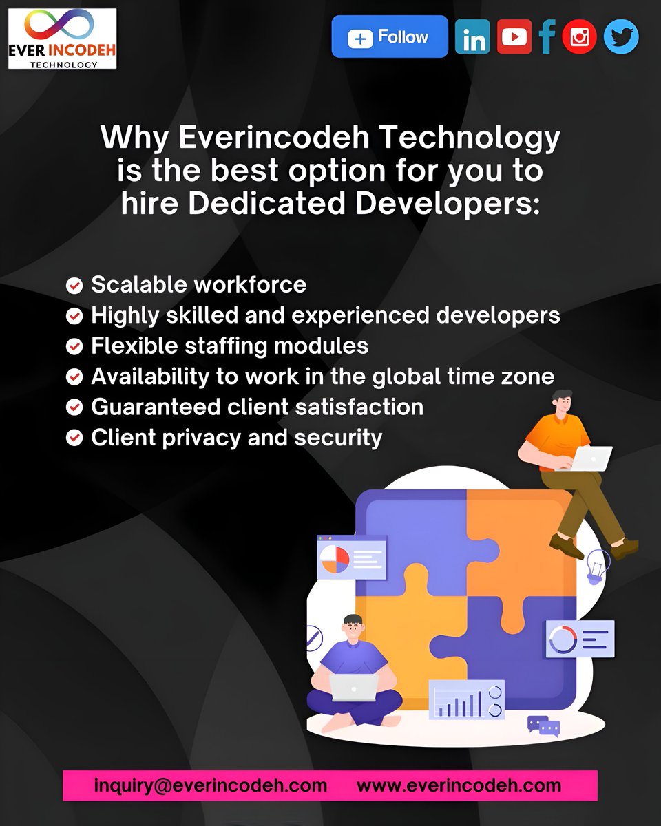 everincodeh's tweet photo. Why Choose Dedicated Developers from Everincodeh Technology?
Here are five key reasons:
1. Scalable Workforce
2. Skilled Developers
3. Flexible Staffing
4. Global Availability
5. Client Satisfaction
#DedicatedDevelopers #america #europe #oceania #everincodehtechnology https://t.co/XeMkM9H236