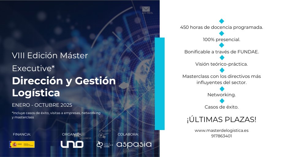 UNOlogistica's tweet image. ¡ABIERTO EL PLAZO DE CONVOCATORIA! |🎓 𝗠á𝘀𝘁𝗲𝗿 𝗘𝘅𝗲𝗰𝘂𝘁𝗶𝘃𝗲de UNO 𝗲𝗻 𝗗𝗶𝗿𝗲𝗰𝗰𝗶ó𝗻 𝘆 𝗚𝗲𝘀𝘁𝗶ó𝗻 𝗟𝗼𝗴í𝘀𝘁𝗶𝗰𝗮| ENERO - OCTUBRE 2025

¿Quieres aprender con los directivos más influyentes del sector #logístico? 

Infórmate 👉 bit.ly/45MrBtC