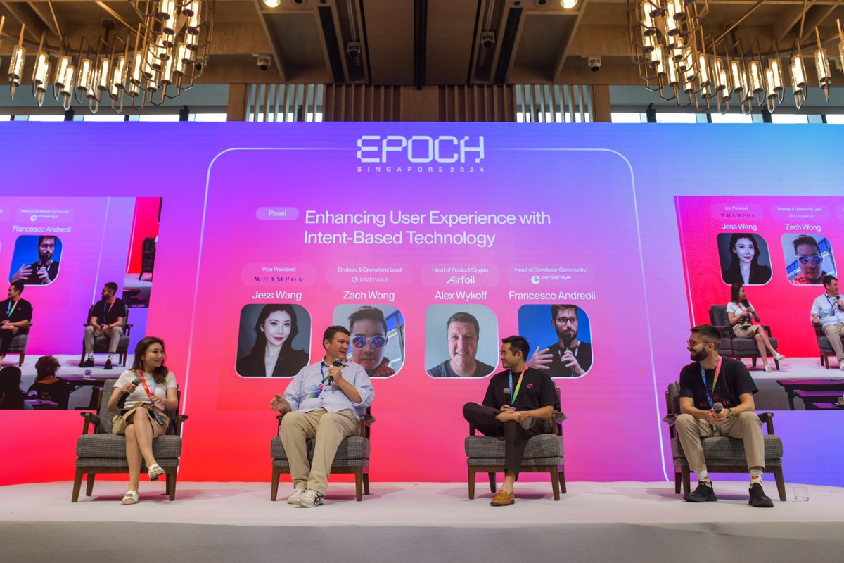 Epoch (@epochsummit) on Twitter photo 🚀Don't miss <a href="/jesssylw/">Jess W🗝</a> , <a href="/mud2monarch/">Gyges Lydias</a> , <a href="/alex_wykoff/">Alex Wykoff (🛋️/acc)</a> , and <a href="/francescoswiss/">Francesco Andreoli ᵍᵐ</a>  talk about 'Enhancing User Experience with Intent-Based Technology' during Epoch Singapore. #Epoch2024
▶️ Watch the full presentation here: youtu.be/NSzaEKDVZAU 🚀Don't miss <a href="/jesssylw/">Jess W🗝</a> , <a href="/mud2monarch/">Gyges Lydias</a> , <a href="/alex_wykoff/">Alex Wykoff (🛋️/acc)</a> , and <a href="/francescoswiss/">Francesco Andreoli ᵍᵐ</a>  talk about 'Enhancing User Experience with Intent-Based Technology' during Epoch Singapore. #Epoch2024
▶️ Watch the full presentation here: youtu.be/NSzaEKDVZAU