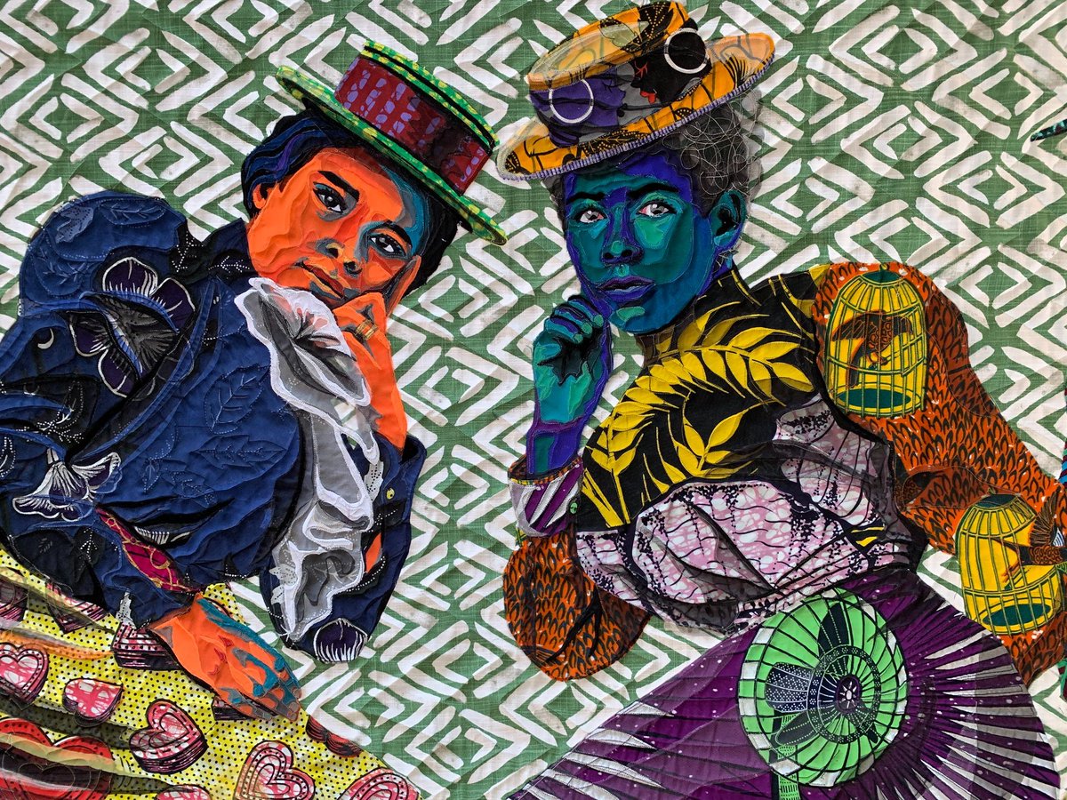 Quilt art inspired by vintage photographs of African American people, by contemporary US artist Bisa Butler #WomensArt