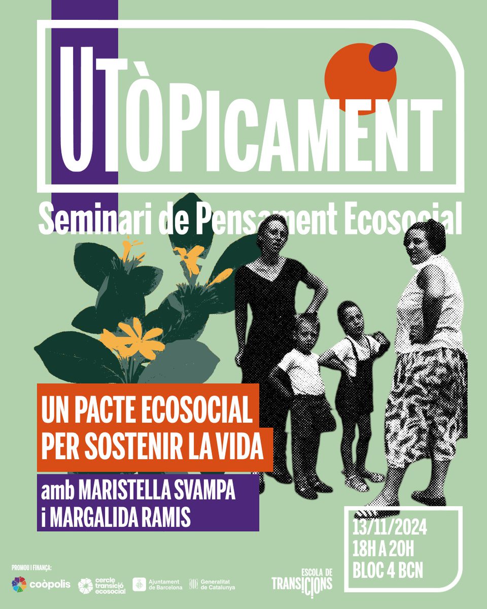 📢Amb <a href="/Batec_coop/">BATEC coop</a>, <a href="/EspaiAmbiental/">Espai Ambiental Coop</a> i <a href="/opcions/">Opcions</a>, us convidem el 13 de novembre a  participar d'una tarda formativa, de debat i reflexió per la construcció conjunta de noves realitats #ecosocials.    

📍<a href="/Bloc4BCN/">Bloc4BCN - Espai cooperatiu</a> 
⏰16:30h. Natura i entorn urbà.
⏰18:00h. Utòpicament.