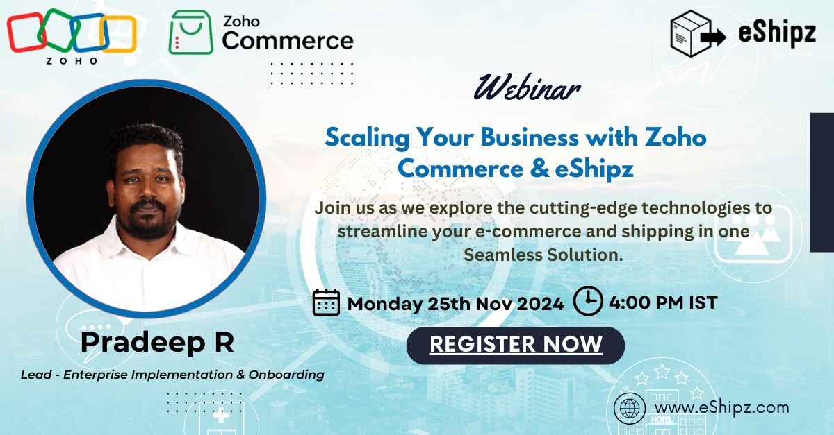 🚀 Ready to scale your business? Join our webinar on "Scaling Your Business with <a href="/ZohoCommerce/">Zoho Commerce</a>  &amp; <a href="/EShipz/">eShipz</a>  on 25th Nov 2024, 4:00 PM IST!

Led by Pradeep R (Zoho Commerce) &amp; <a href="/taint3d_dr3ams/">Jensen D'souza</a>  (eShipz).

Registere here - live.zoho.in/vm09zghZKH

#Webinar #Ecommerce #ZohoCommerce