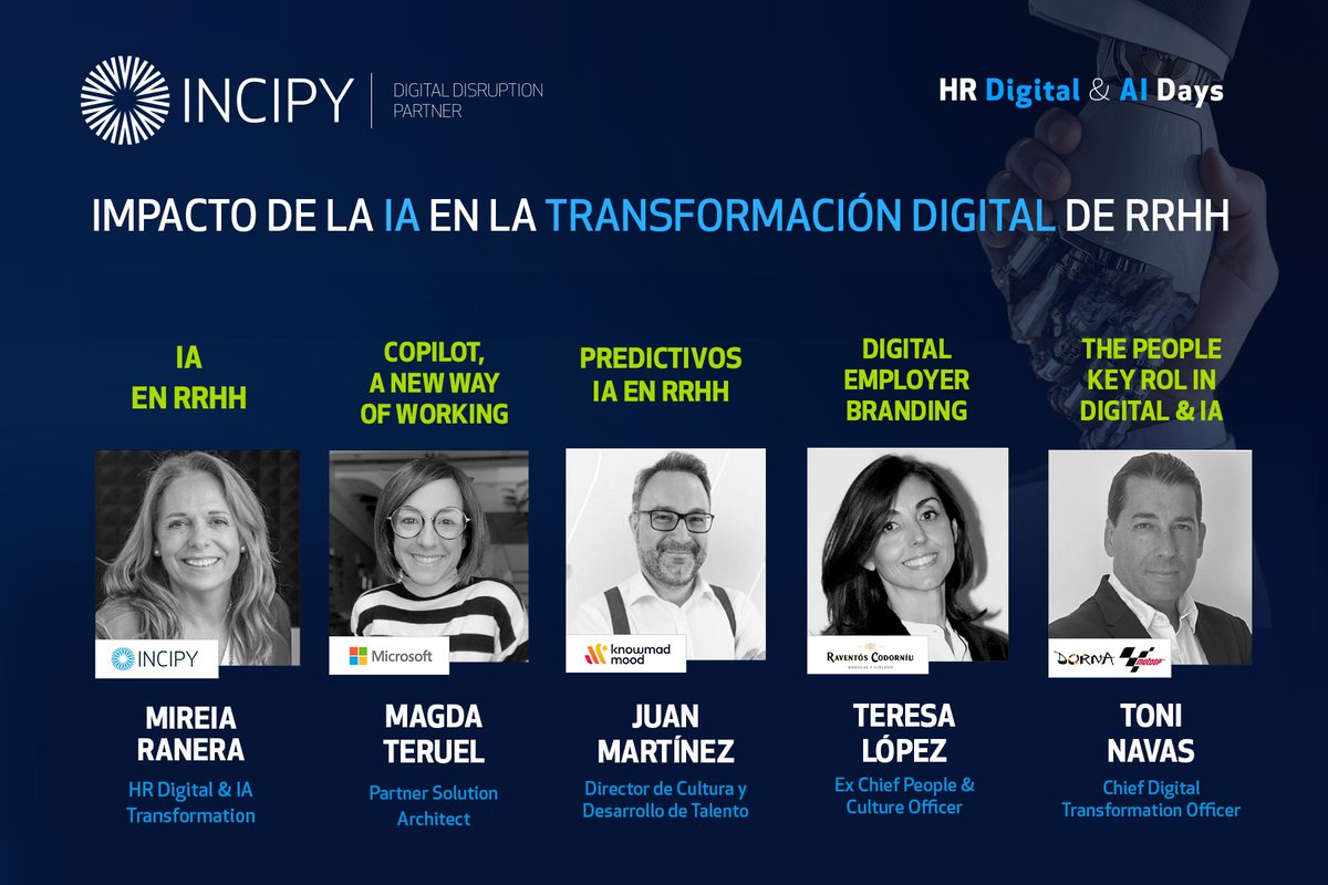 incipy's tweet photo. Los #HRDigitalDays nos dejaron maravillados con las presentaciones diarias de nuestros increíbles invitados 🤩🎙
Te dejamos un resumen de los relatos de sus casos reales sobre el impacto de la #inteligenciaartificial en el ámbito de los #RRHH
https://t.co/Kn5kPoiHsc
#IA #Digital https://t.co/c01mRgB1QG