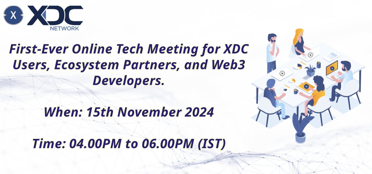 AnilChinchawale's tweet photo. Join us for the First-Ever Online Tech Meeting with the XDC Network Core Team!
This is a great opportunity for community members, developers, and ecosystem partners to get live support and address any technical challenges you're facing.
🗓️ Date: Friday, Nov 15
🕓 Time: 10:30 A.M. - 12:30 P.M. GMT
🎟️ Reserve Your Spot: https://t.co/liI4i5vR2O
Don’t miss out on this chance to connect with the core team and take your technical understanding to the next level!
#XDCNetwork #Web3 #Blockchain #DeveloperSupport