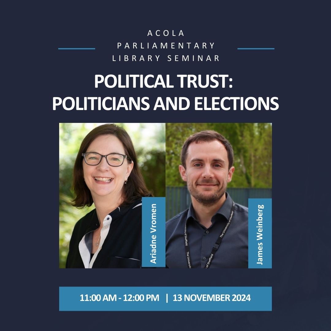 Join us as Dr James Weinberg and Ariadne Vromen dig deep into the increasing cynicism and scepticism about trust in politics and politicians and what this could mean for Australian politicians in the face of an upcoming election. Register now - shorturl.at/uFako