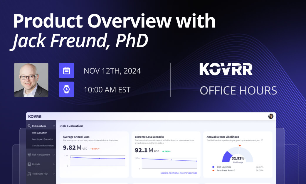 🌐 Join Us for Kovrr Office Hours! 🌐

Get an inside look at our CRQ platform with Dr. Jack Freund! This monthly session features platform walkthroughs, product updates when applicable, and interactive Q&amp;A to deepen your cyber risk knowledge. 

events.kovrr.com/officehoursnov…