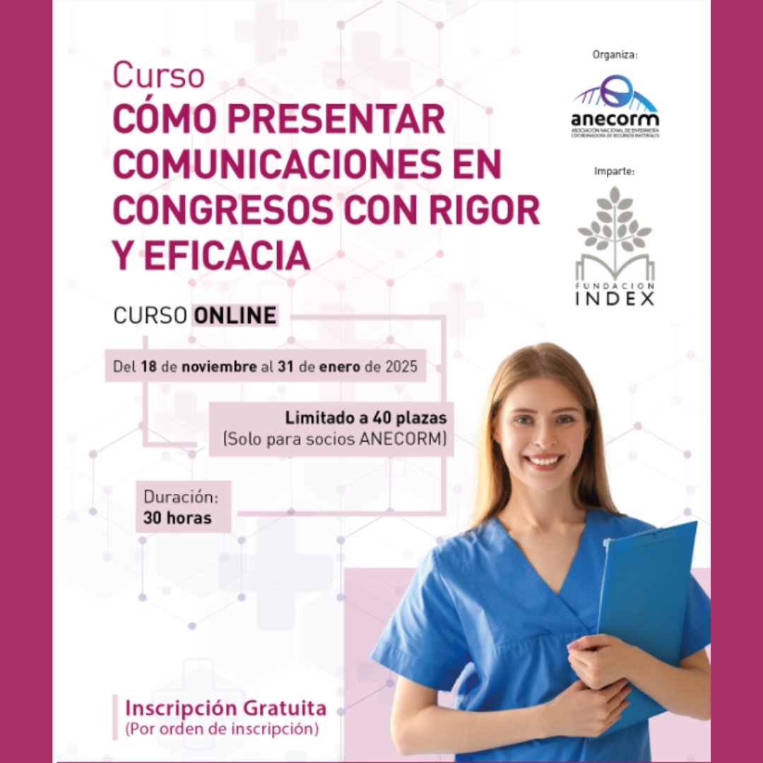 📢 ¡Últimos días para inscribirte! El 17 de noviembre finaliza la preinscripción para el curso de ANECORM: "CÓMO PRESENTAR COMUNICACIONES EN CONGRESOS CON RIGOR Y EFICACIA" 🎓
🫵Exclusivo para socios.  #FormaciónANECORM 
➡️anecorm.org/presentarcomun…