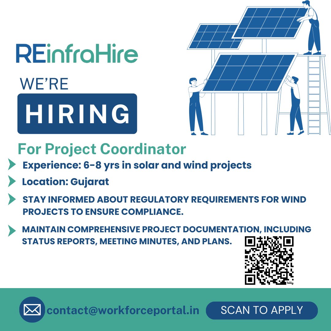 _nppmt's tweet photo. We're Hiring: Project Coordinator for Wind Energy Projects! 🌬️⚡️
Are you ready to make an impact in the renewable energy sector? Join our dynamic team as a Project Coordinator (PC) for an exciting Project
#WindEnergy #ProjectCoordinator #RenewableEnergy #WindProjects https://t.co/xRsfxRLPHN