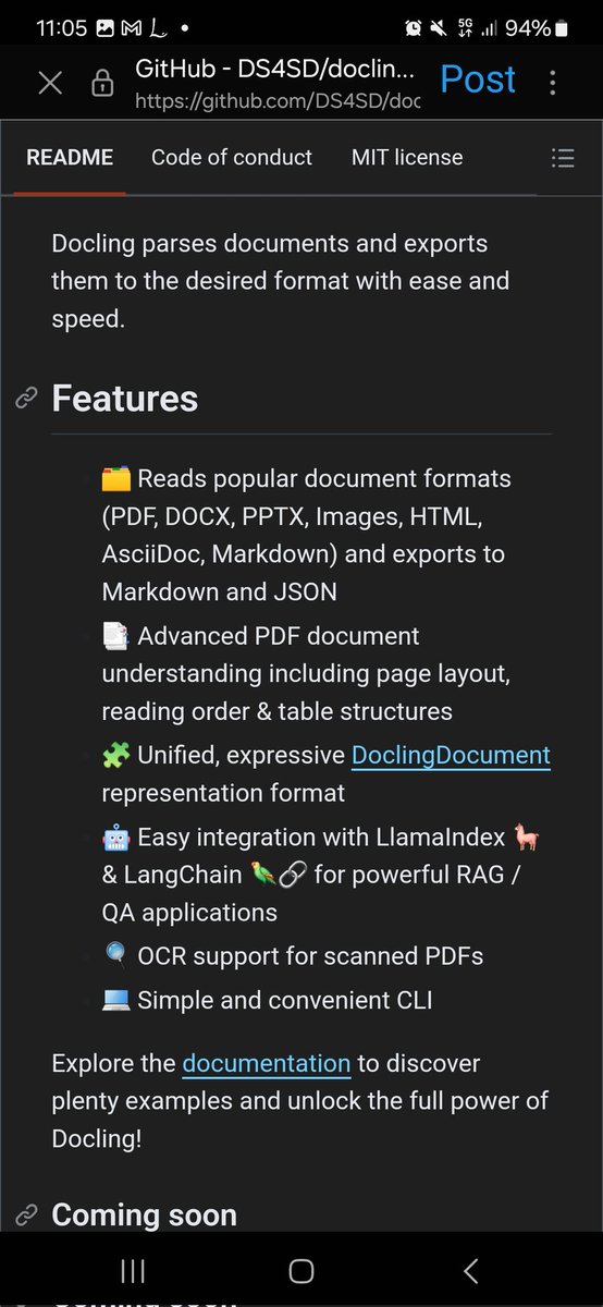 AulasInteligent's tweet image. Los GPTs funcionan mejor si les subimos la información en el formato adecuado. ¡Eso es lo que hace la herramienta #docling automáticamente! Permite transformar pdf, doc, html o ppt a markdown o json. Link: github.com/DS4SD/docling