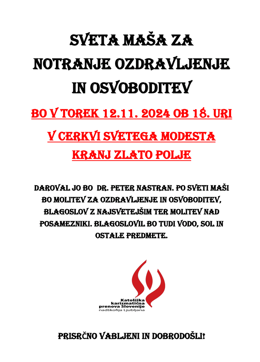 Krscanski_mozje's tweet photo. #Vabilo
Sv. maša za notranje ozdravljenje in osvoboditev.
Torek 12. 11. ob 18 https://t.co/TZpRyCZyoG