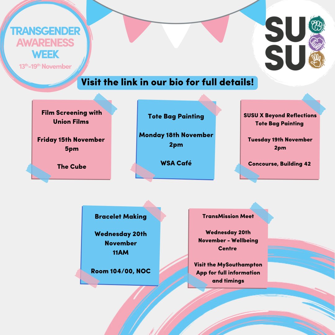 This Wednesday, Transgender Awareness Week begins!

We’re coming together to raise awareness, celebrate transgender voices, and reflect as we lead up to Transgender Day of Remembrance. 

Join us for events that uplift, inspire, and support the community!