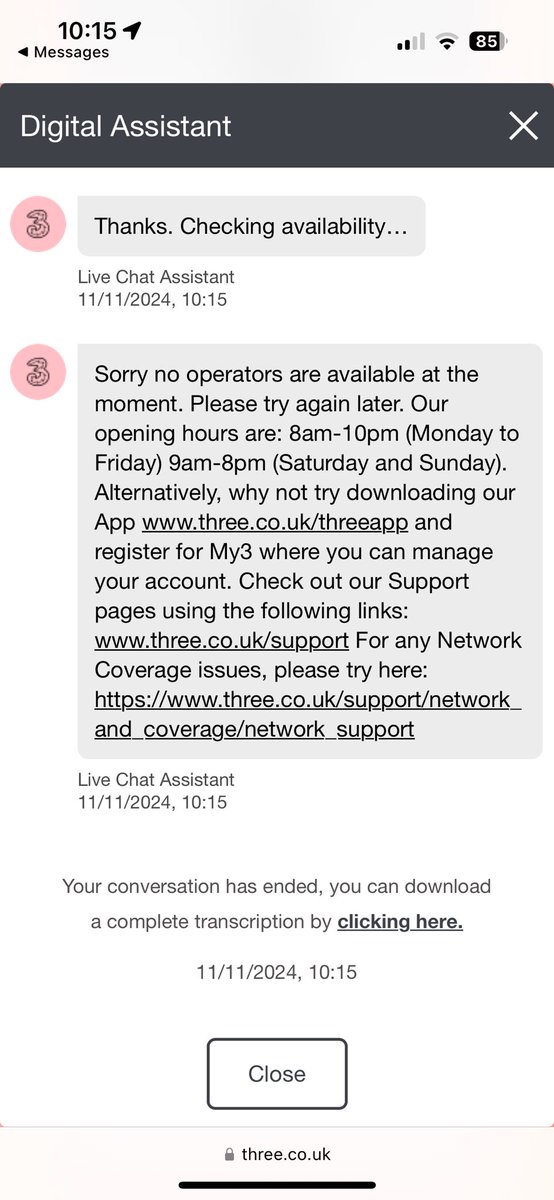 midlifewhatnow's tweet photo. @ThreeUK 
Every time I try to activate my paramount+ subscription I get an error and every time I try to use your live chat for support I get this. Is there anyone I can speak to to find out what’s wrong? https://t.co/aU4ClFMD0N