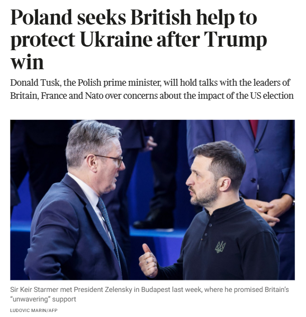NOELreports's tweet photo. Poland seeks to form a strong alliance with Britain and other key EU nations to prevent any potential "sell-out" of Ukraine if Trump takes the White House in 2025.

PM Donald Tusk is set for urgent talks with leaders like 🇫🇷 Macron, NATO chief Rutte, and 🇬🇧 Starmer amid concerns that a new US administration might cut deals with Putin. Trump has hinted at ending the war "within 24 hours," raising fears of a compromise at Ukraine’s expense.

"We must secure strong Western support for Ukraine," Tusk emphasized.

https://t.co/8nUyZM2Yqy