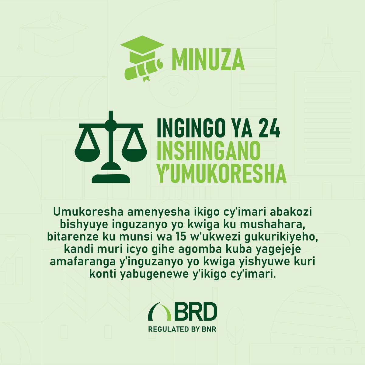 BrdEducation's tweet photo. 📢Ku bakoresha mwese:

Mu makuru y'ibanze musaba/muhabwa n'abakozi bashya mu bigo byanyu, mujye mwibuka ayerekeye inguzanyo yo kwiga amashuri makuru na kaminuza, kandi namwe mubimenyeshe BRD mu gihe kitarenze iminsi 15, umukozi atangiye akazi.

Ku yandi makuru mwasoma iri teka: https://t.co/n4I2Vk9HnR