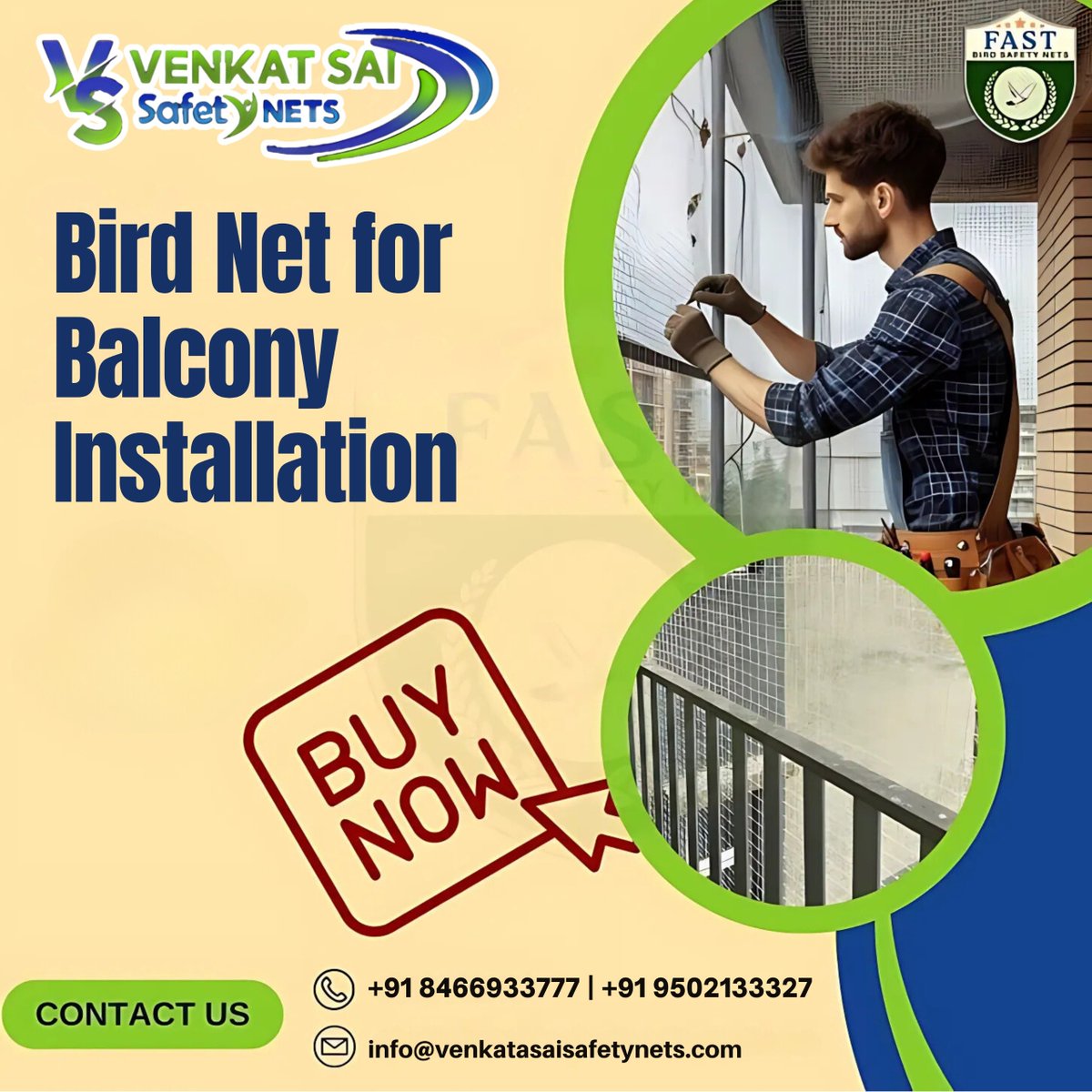 SafetySai37617's tweet image. 🕊️ Protect Your Space with Bird Nets for Balconies
Keep your balcony clean and safe with our durable, eco-friendly bird nets. Perfect for keeping birds away while allowing fresh air and light in!

📞 +91 8466933777 | +91 9502133327

#BirdNetInstallation #BalconyProtection