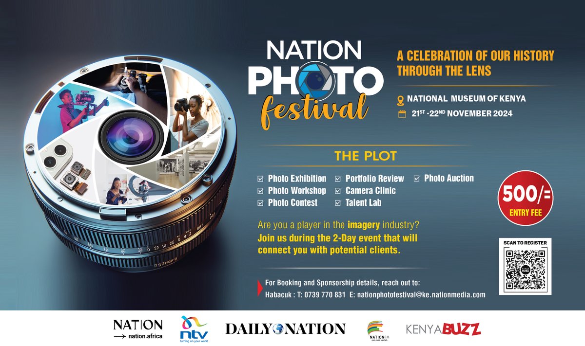 ntvkenya's tweet photo. Calling all photo industry stakeholders 📣
Don’t miss the #NationPhotoFestival - your perfect chance to meet potential clients and expand your network.

🗓️ : 21st - 22nd November 2024
📍 : National Museum of Kenya

To participate, please contact:
📞 0726 207 749
📧 hodang@ke.nationmedia.com