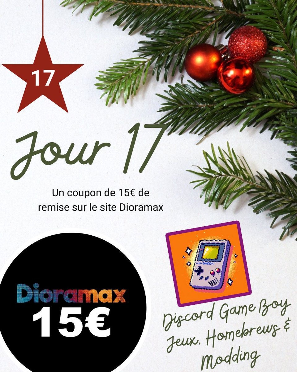 DiscordGB_FR's tweet image. Calendrier de l&apos;avent ! 
17/24
Gagnez 1 coupon de réduction de 15€  à utiliser sur le site dioramax.fr

Pour participer : 
1️⃣Suivez le compte
2️⃣RT
3️⃣ Suivez le compte @Gaijin_Mo

Fin le 17/12/2024 à 23h59 - Tirage au sort le lendemain

#Concours