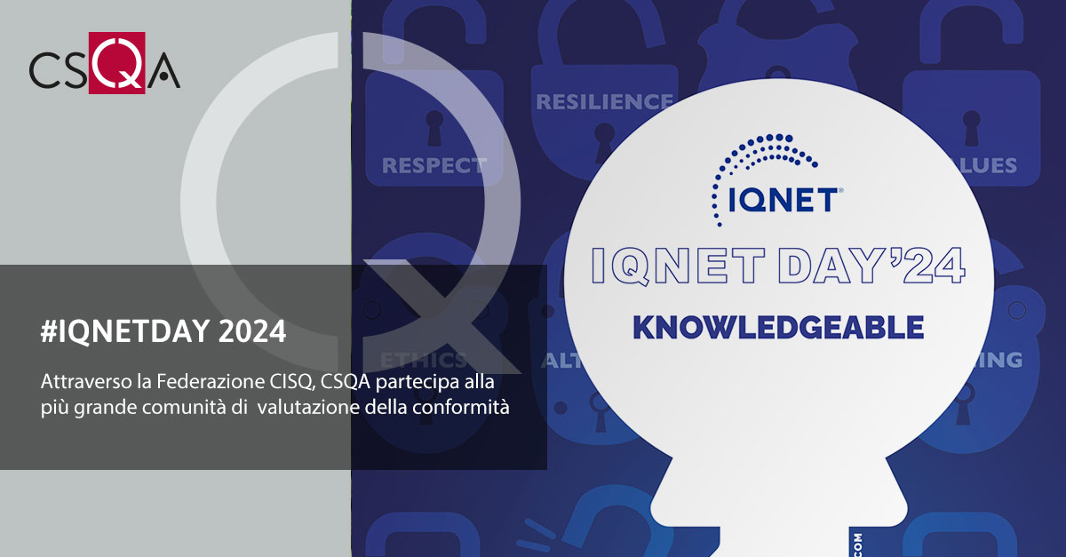 CSQACert's tweet image. Oggi si celebra l&apos;#IQNETDay 2024, che sottolinea l&apos;importanza della rete per la comunità della #ValutazioneConformità.

▶ shorturl.at/28Voc ◀ 

#GestioneQualità #CertificazioniGlobali #IQNETDay2024 #ReteIQNET #FederazioneCISQ #ConformitàGlobale #SistemiDiGestione
