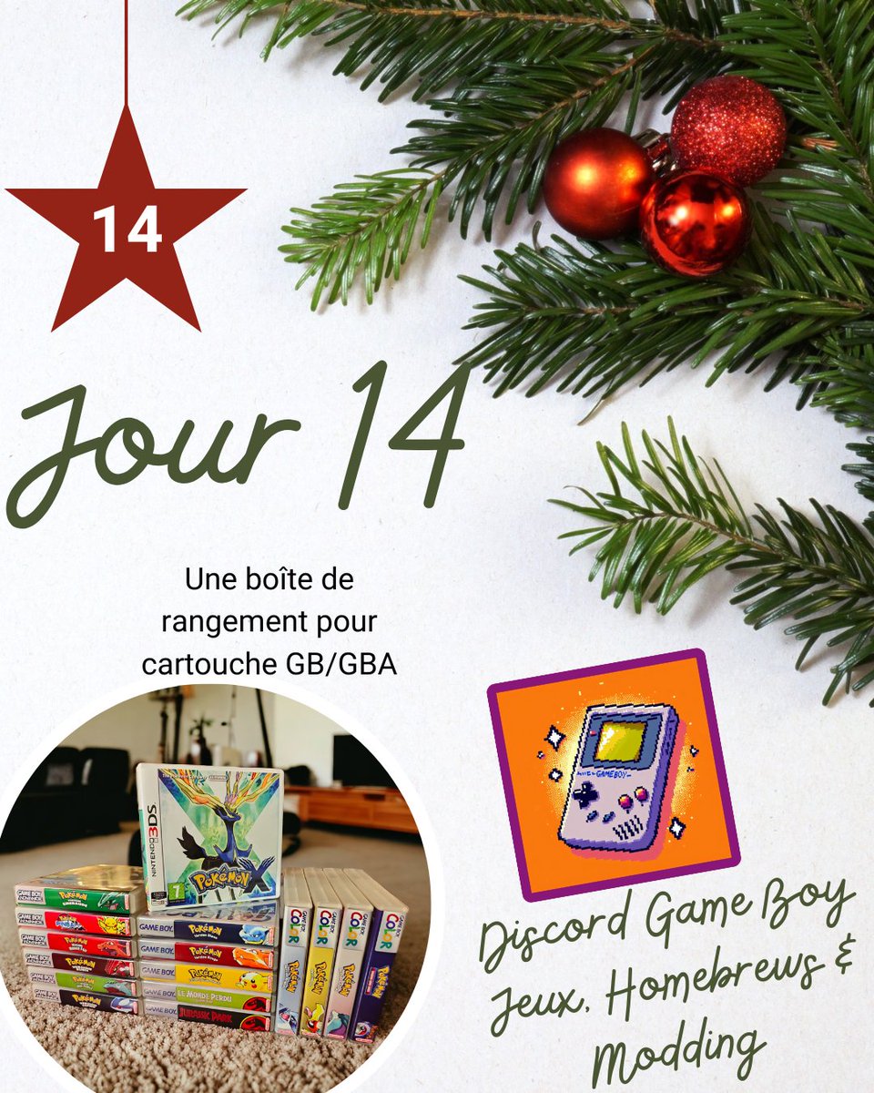 DiscordGB_FR's tweet image. Calendrier de l&apos;avent ! 
14/24
Gagnez 1 boîte de rangement de cartouche GB/GBA au format DS (jaquette au choix)

Pour participer : 
1️⃣Suivez le compte
2️⃣RT
3️⃣ Suivez le compte Instagram instagram.com/thetwoowlbox

Fin le 14/12/2024 à 23h59 - Tirage au sort le lendemain

#Concours