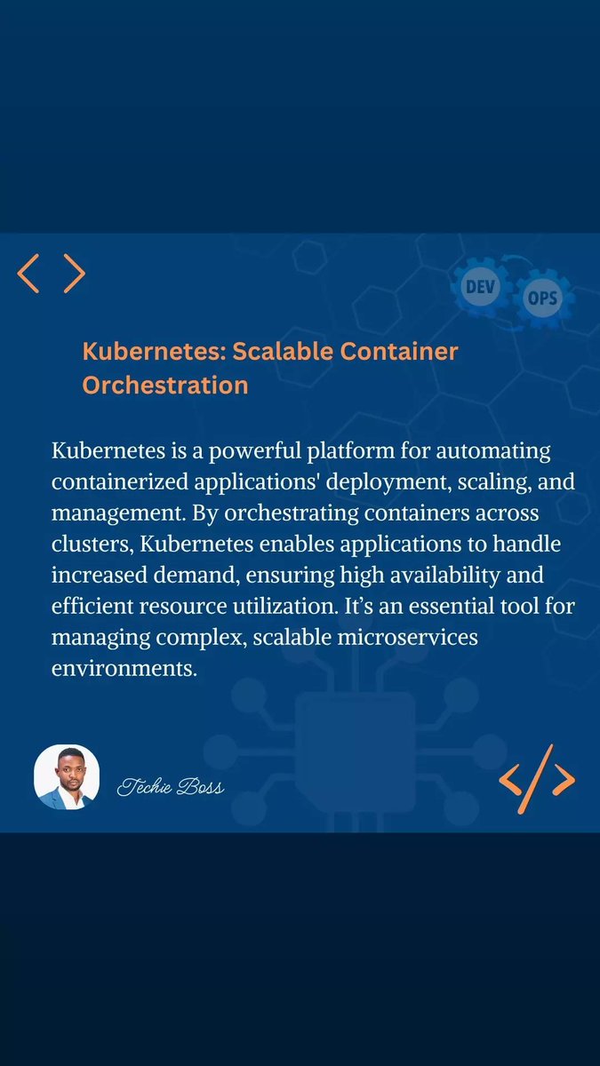 the_techie_boss's tweet image. Achieve scalable app orchestration with Kubernetes!
#Kubernetes #ContainerOrchestration #ScalableApps #DevOps #Microservices #CloudNative #HighAvailability #Automation #EfficientManagement #AppScaling