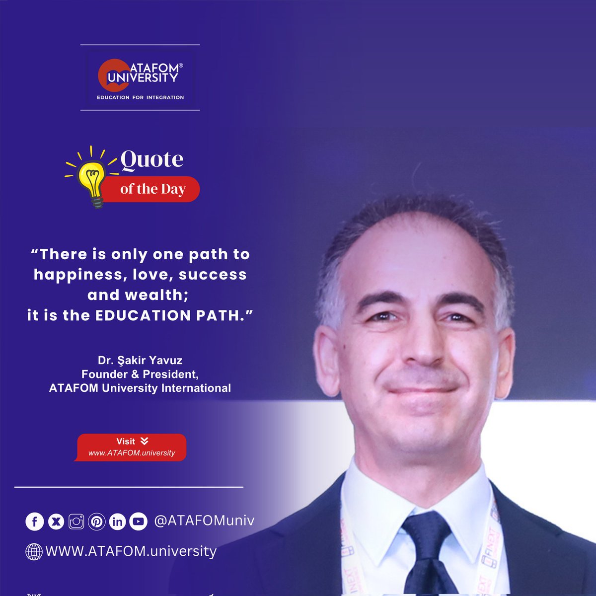 ATAFOMUni's tweet image. One path, endless possibilities → Education.

Dr. Şakir Yavuz, Founder of ATAFOM University, says it best:
Happiness, love, success, and wealth all start here.

Start your journey today → ATAFOM.university

#ATAFOM #EducationForIntegration #ATAFOMUniversity…