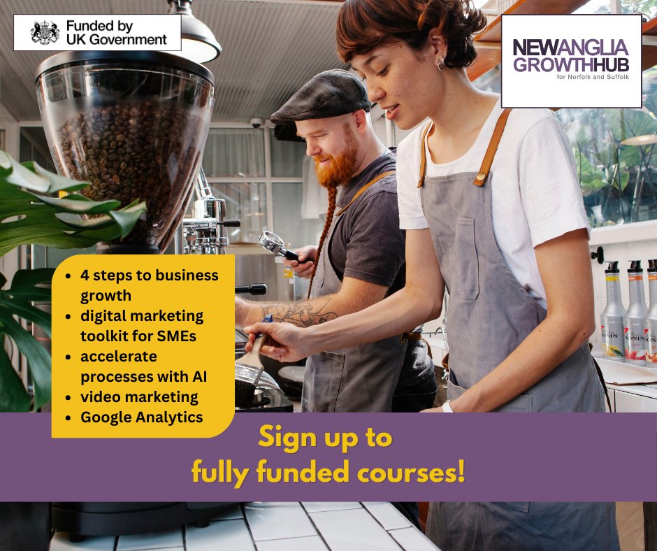 👍BUSINESS WORKSHOPS! Help your business develop &amp; grow learning new skills. Book your free place in #Norfolk!
- Video marketing, Tue 12 Nov, #Dereham
- Digital marketing toolkit for SMEs, Thu 14 Nov, #Cromer
Sign up> eventbrite.co.uk/o/new-anglia-g…
#ukspf <a href="/BreckCouncil/">Breckland Council</a> <a href="/NorthNorfolkDC/">North Norfolk District Council</a>