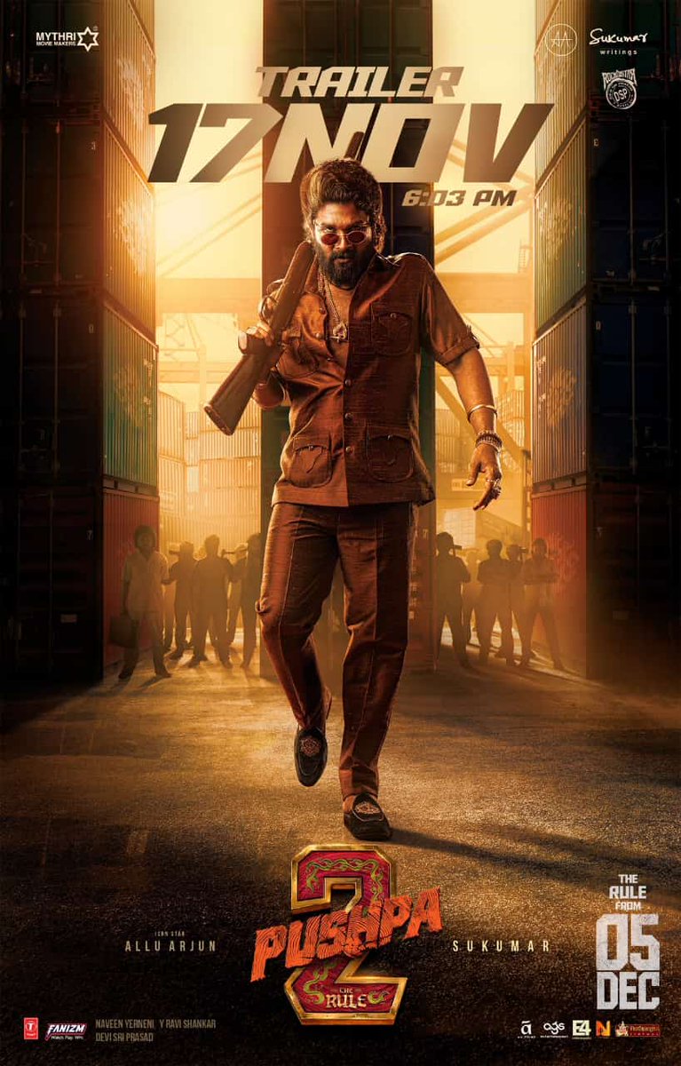 IamSunilArya's tweet photo. Dropping an EXPLOSIVE BANGER before the MASS festival begins in Cinemas ❤‍🔥

Experience the MASSIVE #Pushpa2TheRuleTrailer on 17th November at 6:03 PM 🌋🌋

With a Blasting Event at PATNA 💥💥
#Pushpa2TheRule
#Pushpa2TheRuleOnDec5th

Icon Star @alluarjun @iamRashmika @Ncinemasbly 💥