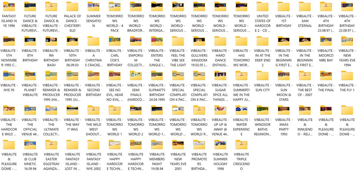 DorkSirjur's tweet photo. Currently uploading: Vibealite packs! 80 of them, images for most events. Around 1100-1200 mixes, 1993 (first event) onwards. Folders below. Should be a few hours, trying Dropbox again. Peace and have a banging Monday raveheads. https://t.co/GL81jNXuxi