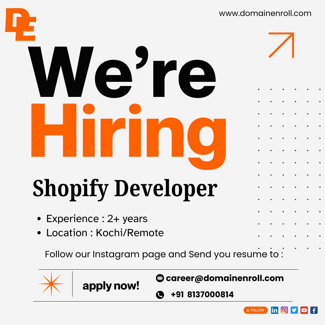 DomainEnroll's tweet image. Join our dynamic team at DomainEnroll as a Shopify Developer! Elevate your career while supporting our vision and driving success. Apply now and be a key player in our journey towards excellence.
.
.
Visit us : domainenroll.com
.
#hiring #job #jobvacancy #jobopenings #job