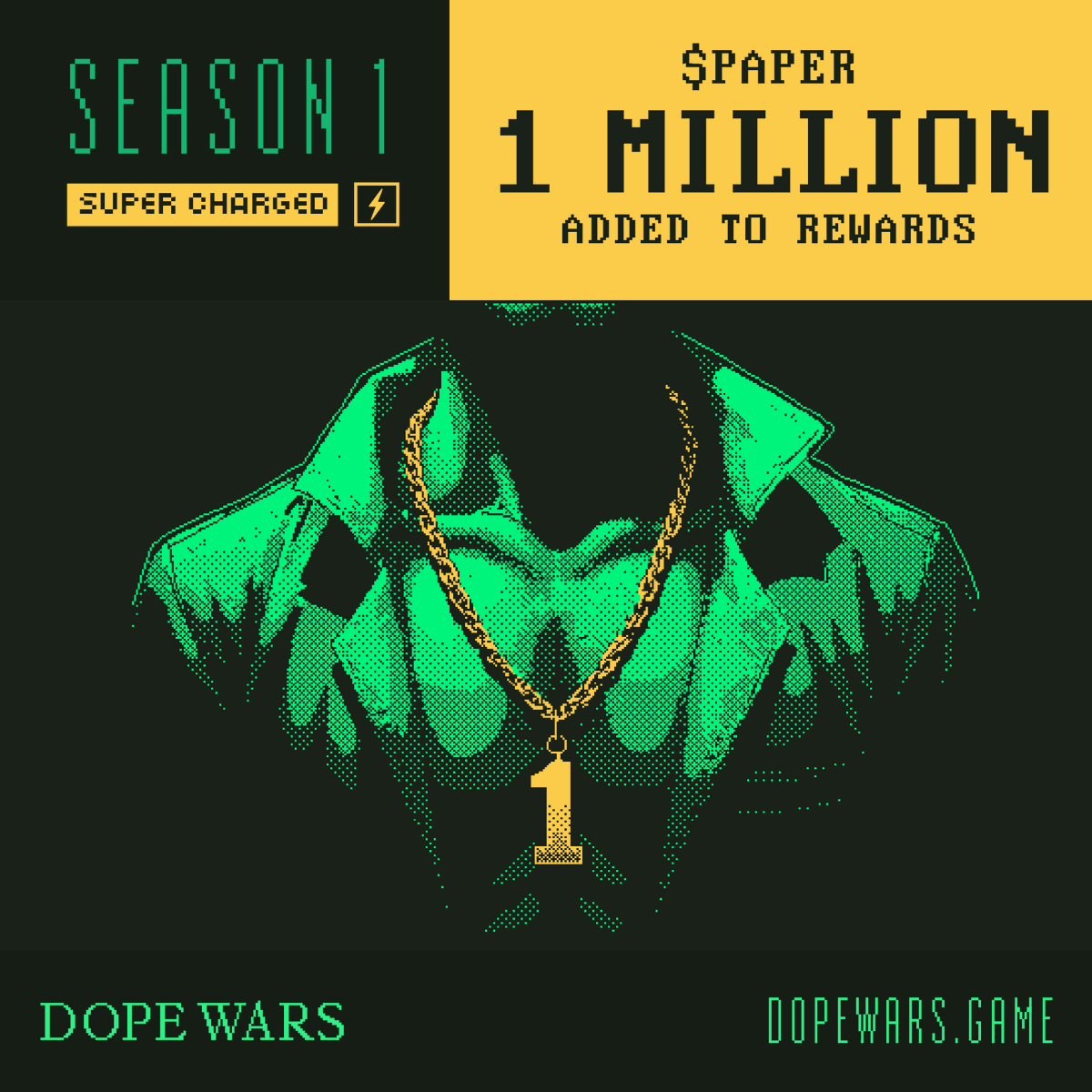 MAKE HISTORY.

Win the first season and be etched
onchain as the #1 HUSTLER! 🏆

First 24hr season SUPERCHARGED⚡️
1,000,000 $PAPER in rewards 🤑

▶︎ PLAY NOW: dopewars.game ◀︎