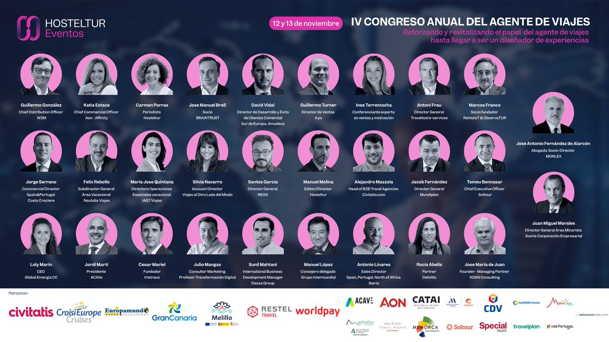 🎉 ¡Nos emociona anunciar que José María de Juan participará como ponente en el IV Congreso del Agente de Viajes de Hosteltur! 🎉

🗓️ El evento se llevará a cabo online los días 12 y 13 de noviembre. 

hosteltur.com/166528_iv-cong…