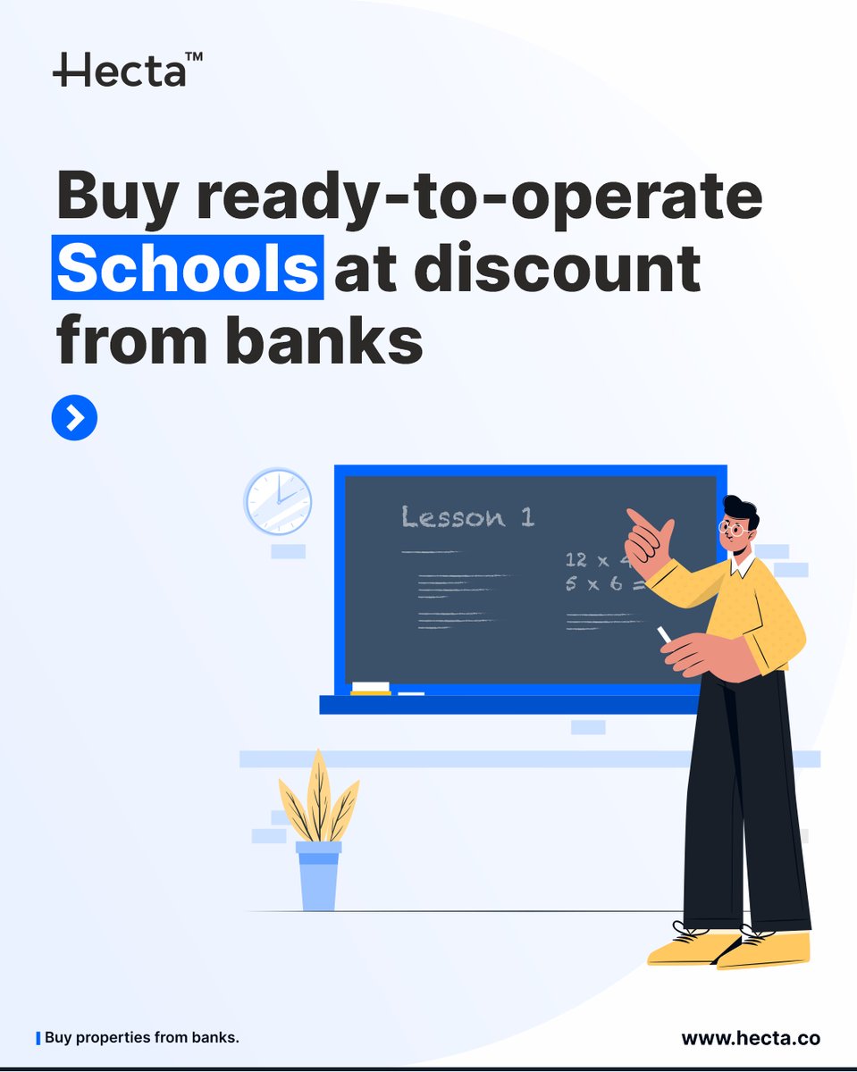 HectaProptech's tweet image. Buy ready-to-operate Schools from banks at discount, making it easier to set-up without the stress of building and setting up from scratch.
#ReadyToOperate #SchoolForSale #DelhiSchools #IndianBanks #CSRFunding #TaxBenefits #SchoolInvestment #AuctionProperty #BankSeHectaPe