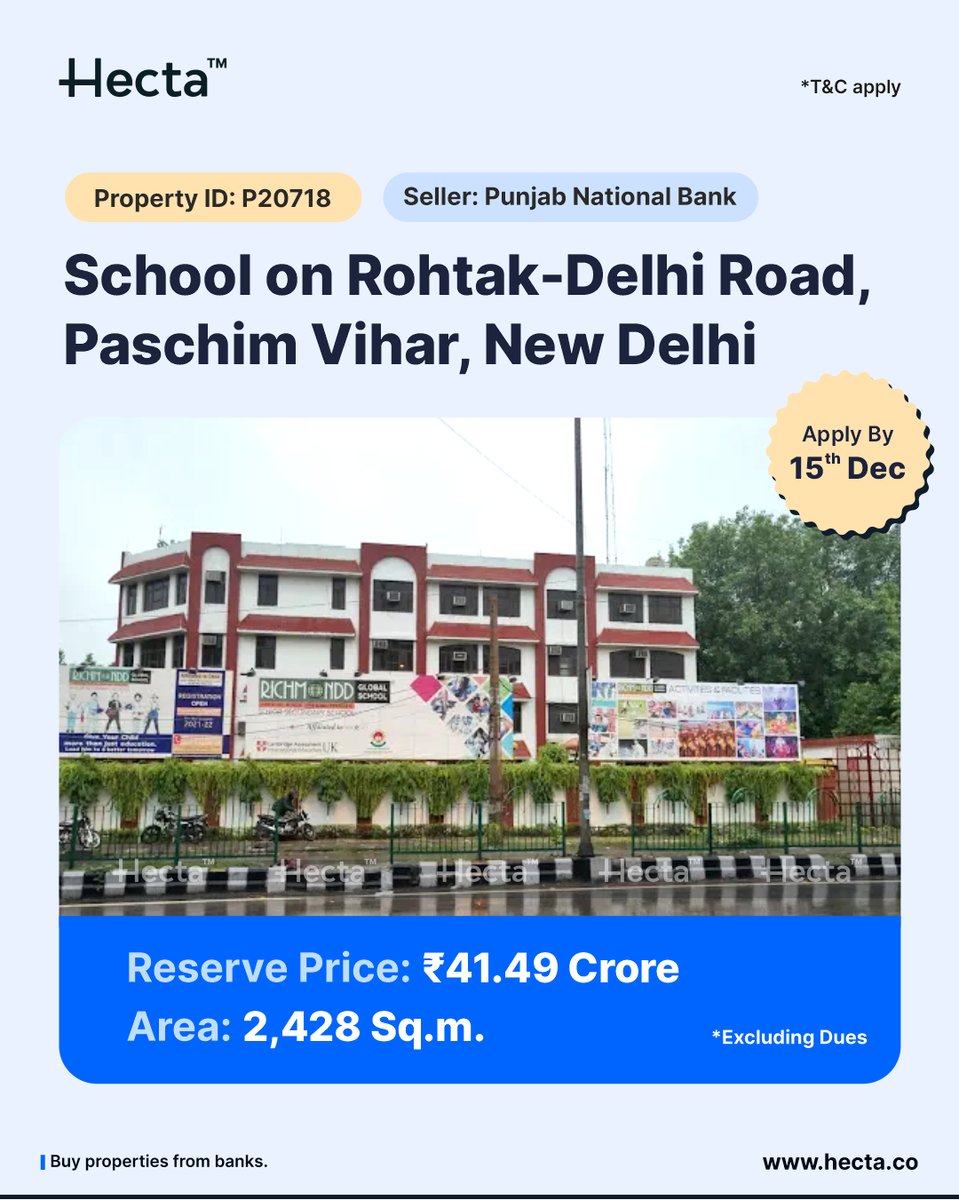 HectaProptech's tweet image. Buy ready-to-operate Schools from banks at discount, making it easier to set-up without the stress of building and setting up from scratch.
#ReadyToOperate #SchoolForSale #DelhiSchools #IndianBanks #CSRFunding #TaxBenefits #SchoolInvestment #AuctionProperty #BankSeHectaPe