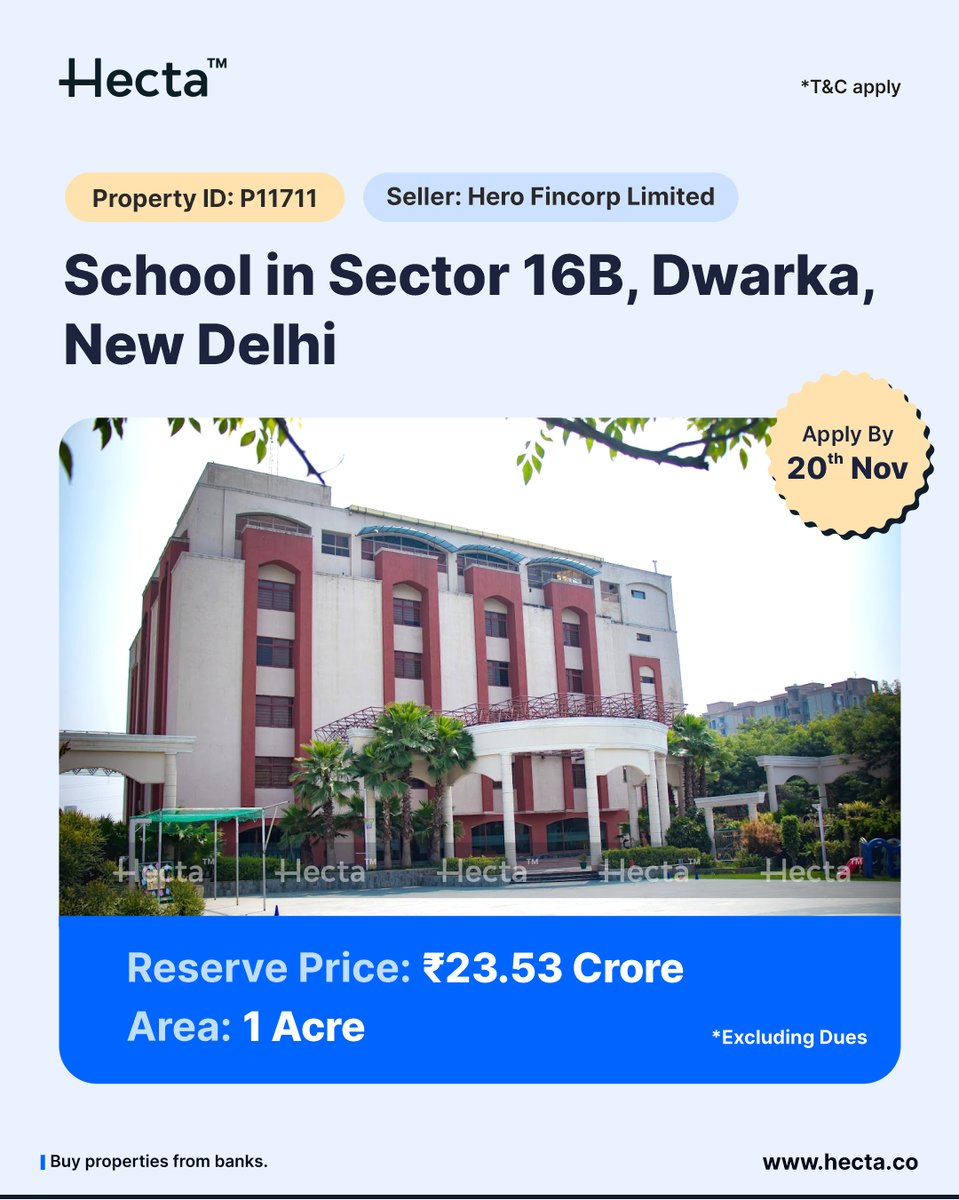 HectaProptech's tweet image. Buy ready-to-operate Schools from banks at discount, making it easier to set-up without the stress of building and setting up from scratch.
#ReadyToOperate #SchoolForSale #DelhiSchools #IndianBanks #CSRFunding #TaxBenefits #SchoolInvestment #AuctionProperty #BankSeHectaPe