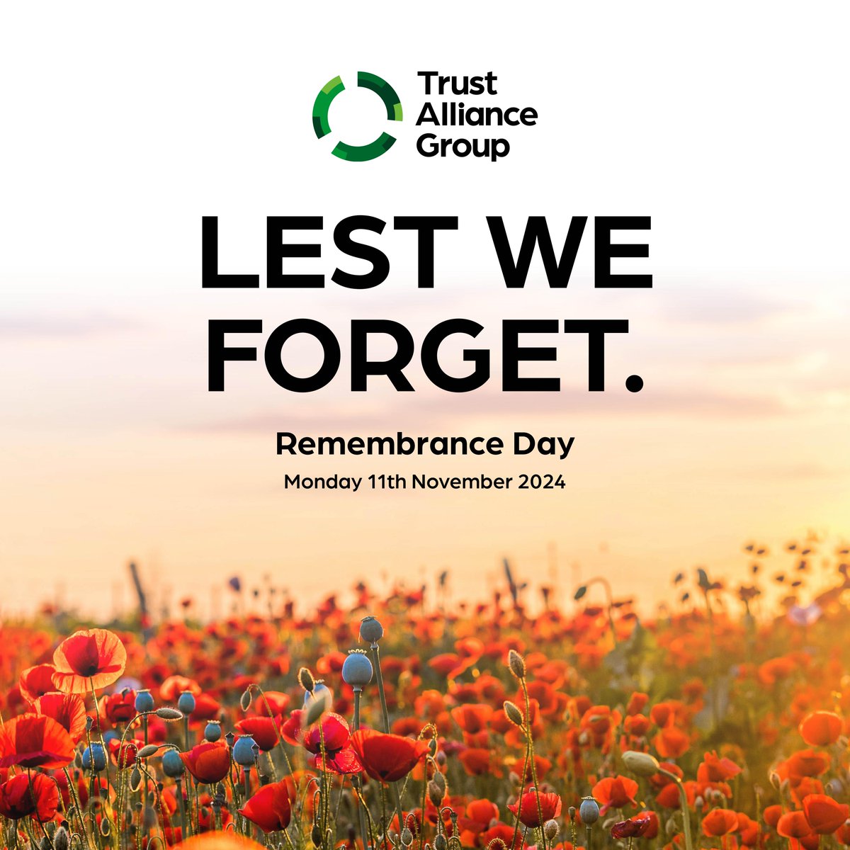 At the eleventh hour, on the eleventh day, of the eleventh month, colleagues from across Trust Alliance Group will pause to honour and remember them.  
 
#RemembranceDay #LestWeForget