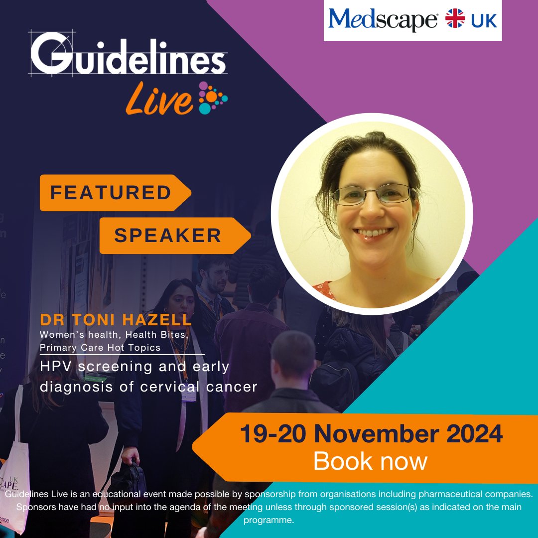 Guidelines Live from Medscape (@guidelineslive) on Twitter photo Joining us at #GuidelinesLive 2024 is <a href="/tonihazellgp/">Toni Hazell</a> presenting several fab clinical sessions and Health Bites including 'HPV screening and early diagnosis of cervical cancer' in our Women's health stream - Visit the agenda to find out more - bit.ly/3VeH7uV Joining us at #GuidelinesLive 2024 is <a href="/tonihazellgp/">Toni Hazell</a> presenting several fab clinical sessions and Health Bites including 'HPV screening and early diagnosis of cervical cancer' in our Women's health stream - Visit the agenda to find out more - bit.ly/3VeH7uV