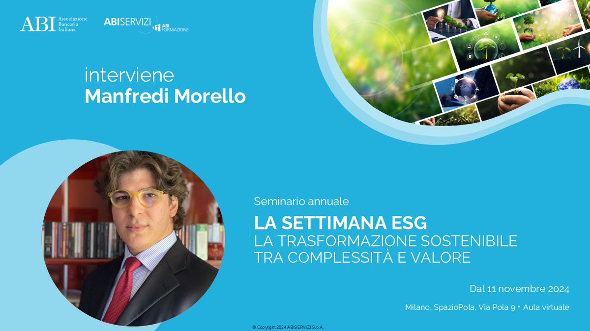 Standard Ethics (@standardethics) on Twitter photo Standard Ethics will take part in #ABI's ESG Week. On 12 November, <a href="/ManfrediMorello/">Manfredi Morello</a>, Head of SOL Operations will talk about the importance of #ESG #ratings in the #sustainable #finance #transition. #compliance Standard Ethics will take part in #ABI's ESG Week. On 12 November, <a href="/ManfrediMorello/">Manfredi Morello</a>, Head of SOL Operations will talk about the importance of #ESG #ratings in the #sustainable #finance #transition. #compliance