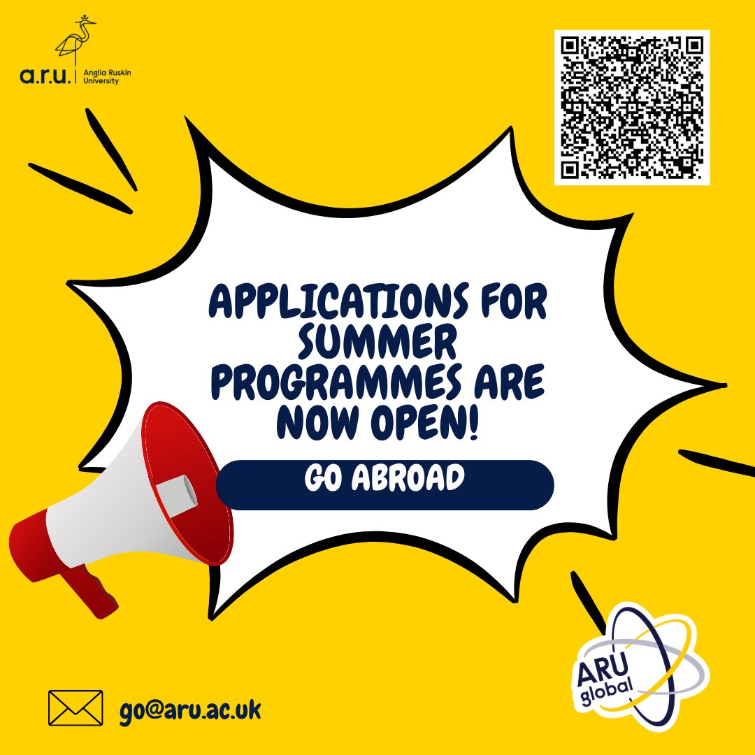 AngliaRuskin's tweet photo. Exciting News! Applications for our Short Programs are now OPEN! Ready to broaden your horizons and experience a new culture? Head to MyARU > Global Opportunities to apply and make the most of your ARUjourney.
https://t.co/6cZqVhWFkN
#GOAbroad #GlobalOpportunities #MyARU https://t.co/groCmvfDvs