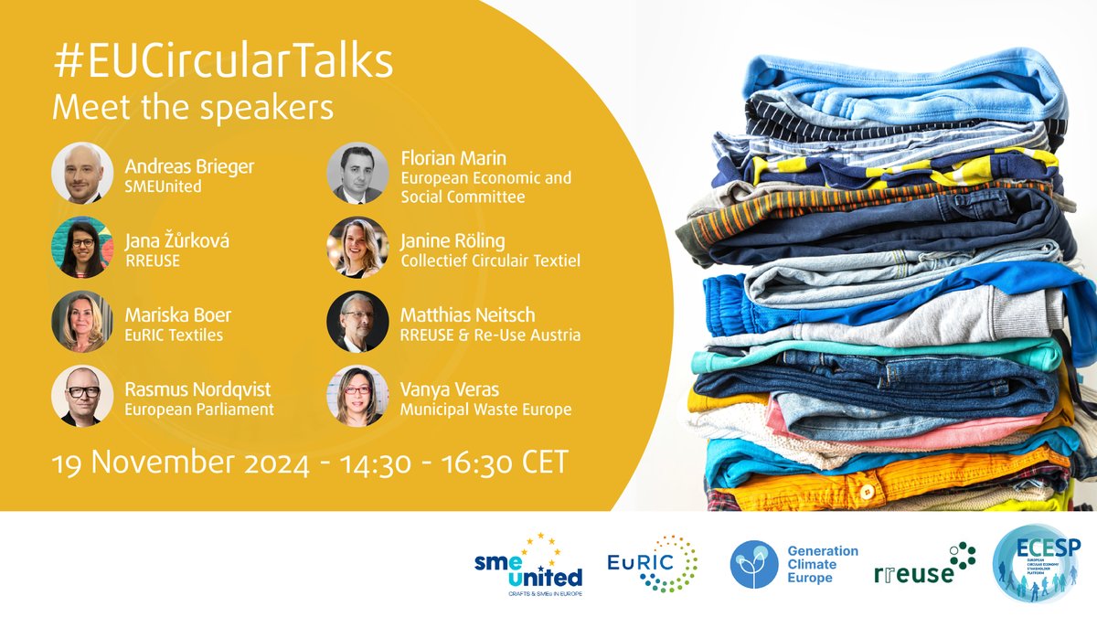 CEStakeholderEU's tweet image. Join us for the #EUCircularTalks on enhancing textiles EPR schemes through inclusive governance

📅19 November⏲14:30 – 16:30 CET

Meet the panellists as they discuss key insights on aligning waste management practices with sustainability goals 👉bit.ly/4eX2gSU